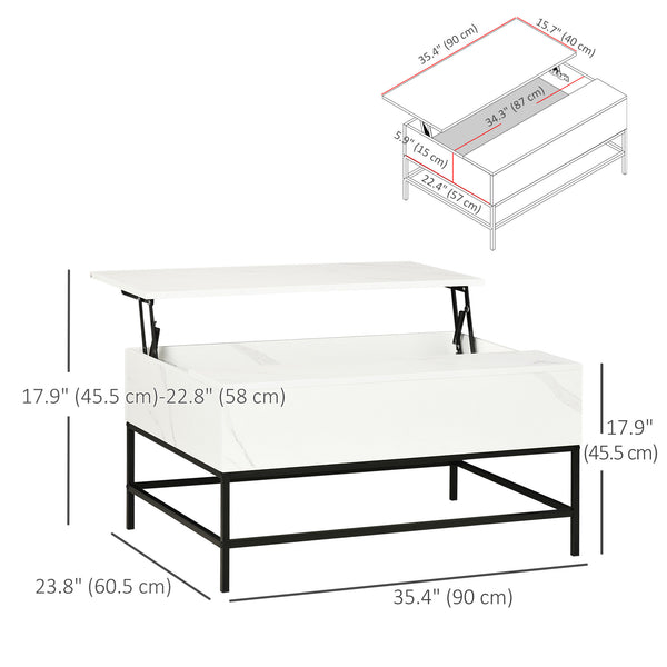 Table basse relevable avec compartiment de rangement dissimulé, blanche