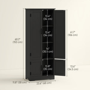 Armoire de rangement haute noire avec 4 portes et tablettes ajustables