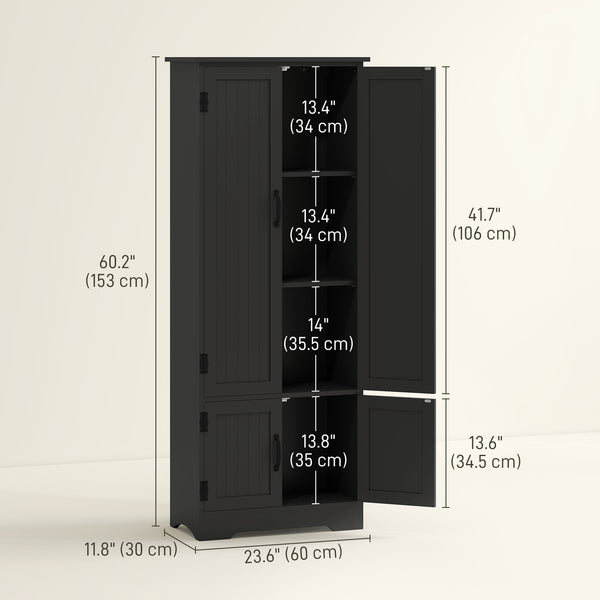 Armoire de rangement haute noire avec 4 portes et tablettes ajustables