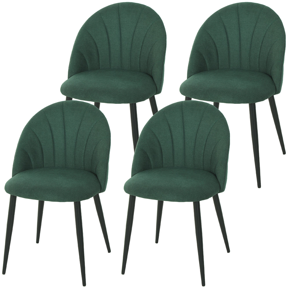 Ensemble de 4 chaises de salle à manger modernes avec pieds en métal, dossier coquillage et assise rembourrée, vertes.