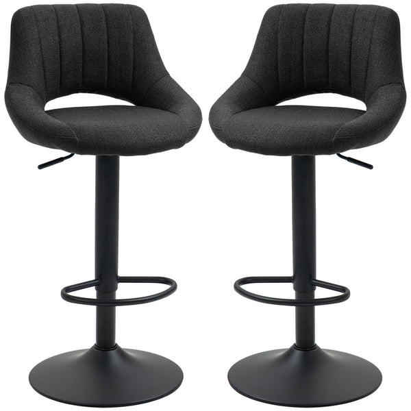 Set of 2 swivel bar stools upholstered in linen, black
