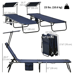 2 Piece Folding Outdoor Chaise Lounges, Pool, Sun, Tanning Chairs with Reclining Back, Sunshade for Beach, Patio, Blue