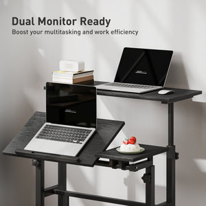 Height and tilt adjustable mobile desk, black