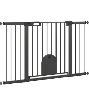 Extra-wide safety gate with small door, black