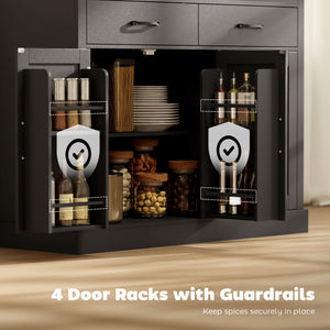 7-Gallon Tilt-Out Trash Cabinet with Charging Station, 2 Drawers, 4 Door Shelves, Black