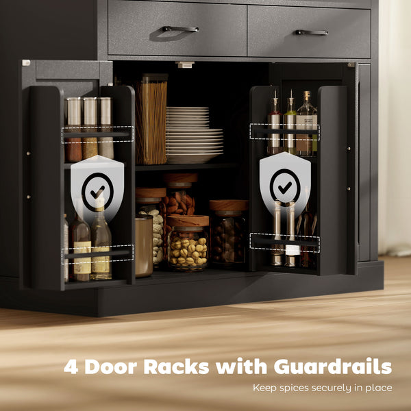 7-Gallon Tilt-Out Trash Cabinet with Charging Station, 2 Drawers, 4 Door Shelves, Black