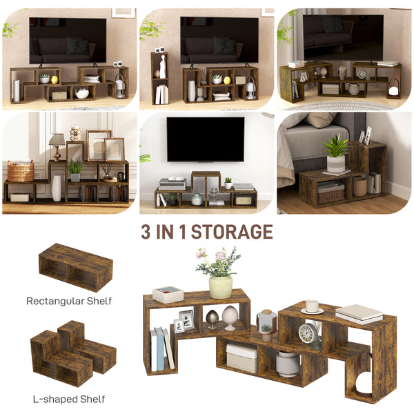 Meuble TV modulable 3 pièces avec 6 compartiments pour téléviseur jusqu’à 75 po – Brun rustique
