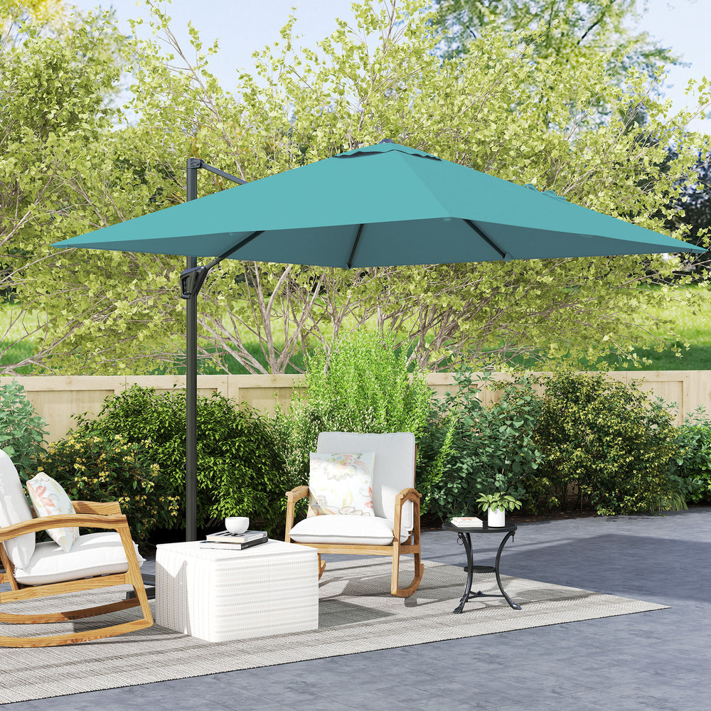 Parasol déporté carré de 8 pieds avec base en croix, bleu