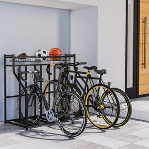 Support à vélos en métal avec panier et crochets, noir