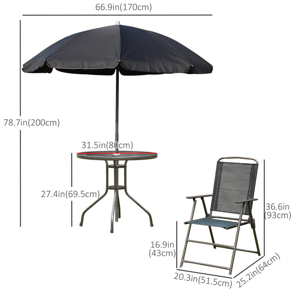 Ensemble de salle à manger d'extérieur 6 pièces pour 4 personnes avec parasol