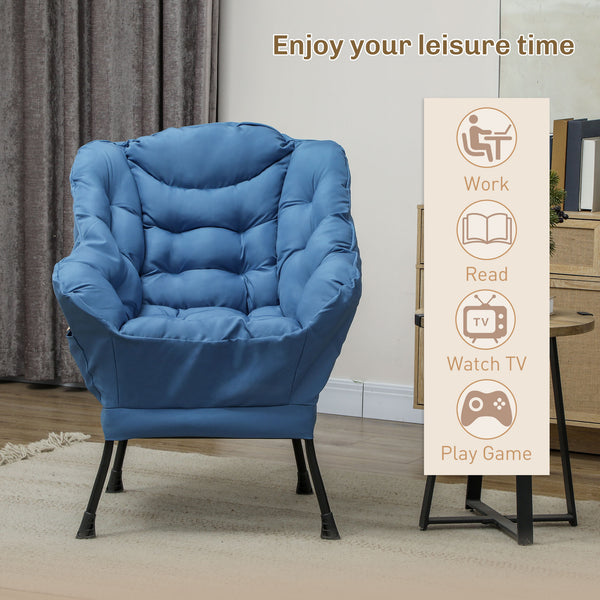 Fauteuil d'appoint avec poches latérales et pieds en acier massif, bleu