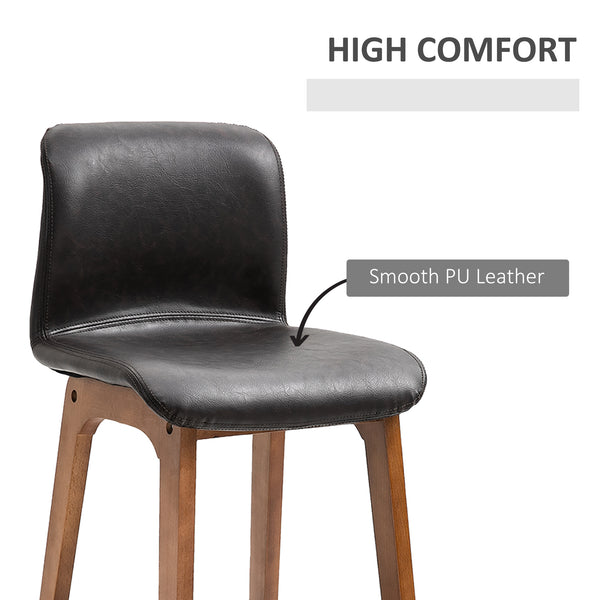 Set of 2 modern bar stools, dark brown.