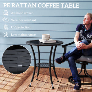 Table de salle à manger d'extérieur en rotin avec étagère de rangement à 2 niveaux, noire