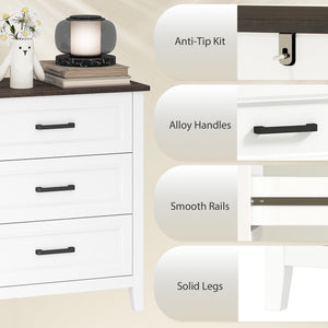 Commode à 3 tiroirs pour chambre à coucher, blanc