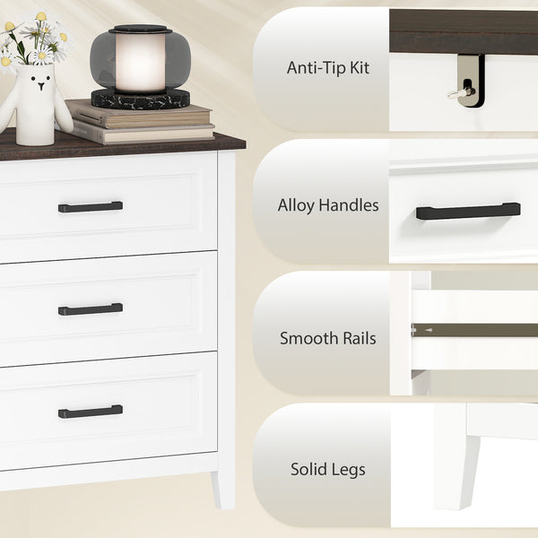 Commode à 3 tiroirs pour chambre à coucher, blanc