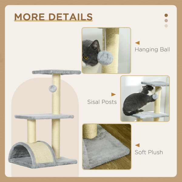 71cm Cat Tree with Scratching Post, Mat and Ball for Indoor Cats, Light Grey
