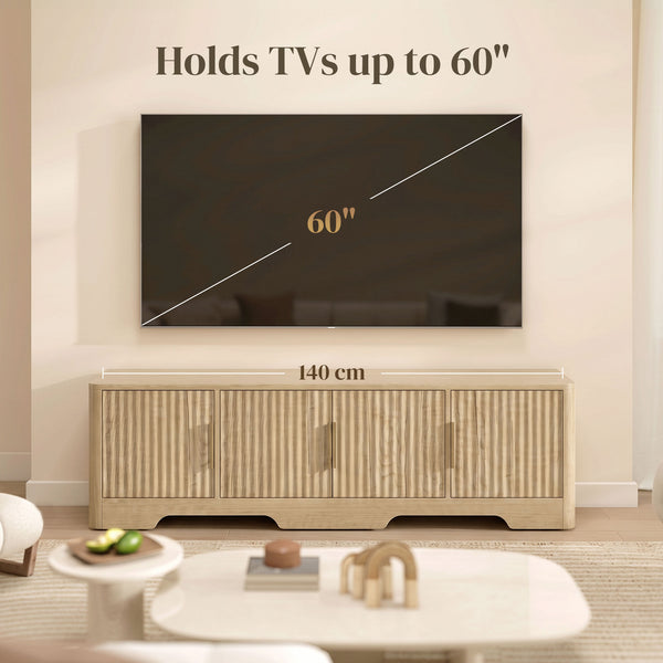Meuble pour téléviseurs jusqu'à 60 pouces, moderne avec portes cannelées, fini chêne