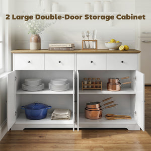 Buffet de cuisine de style campagnard de 55 pouces avec portes à fermeture douce, 2 tiroirs et 2 étagères réglables