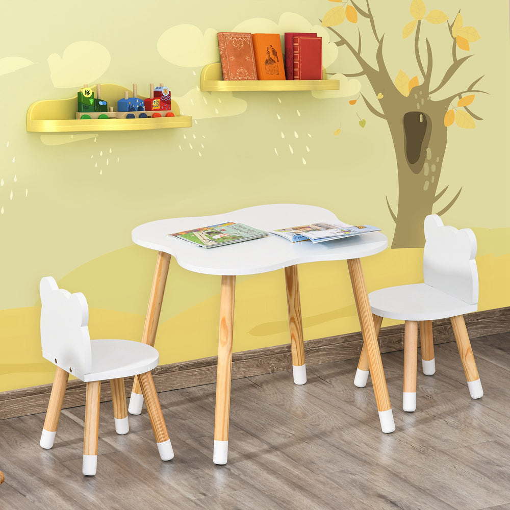 Wooden table and 2 chairs set for children from 1 to 4 years old, white