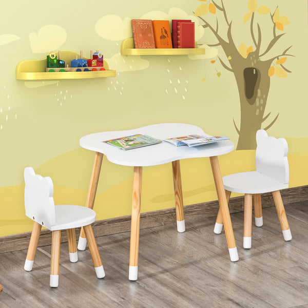 Wooden table and 2 chairs set for children from 1 to 4 years old, white