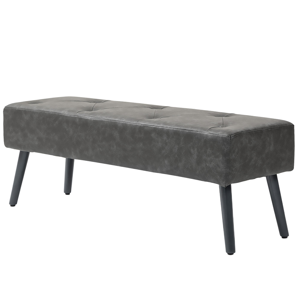 Banc de chambre avec capitonnage à boutons rembourré en similicuir, gris