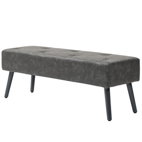 Banc de chambre avec capitonnage à boutons rembourré en similicuir, gris