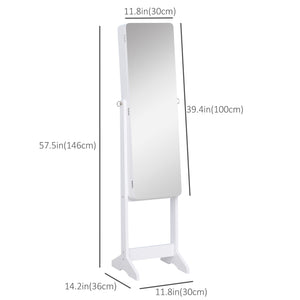 Armoire à bijoux sur pied avec miroir, éclairage LED et support, blanc