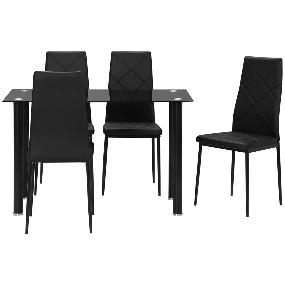 Ensemble table et chaises pour 4 personnes, table en verre, assise rembourrée et cadre en acier