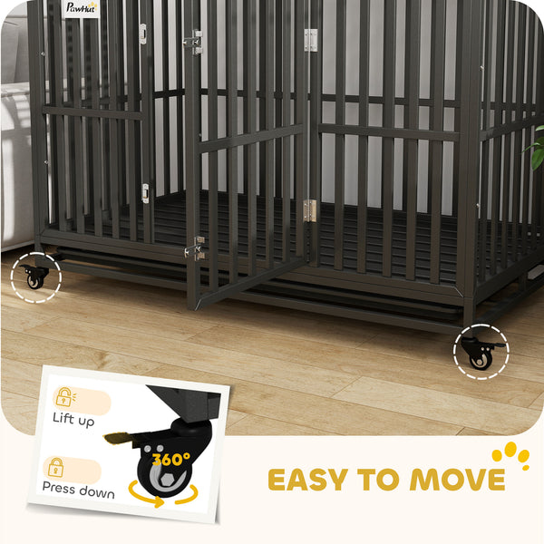 Cage pour chien de 49" en acier robuste avec roulettes, noire