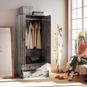 Armoire penderie moderne avec 2 tiroirs et tringle de suspension, gris