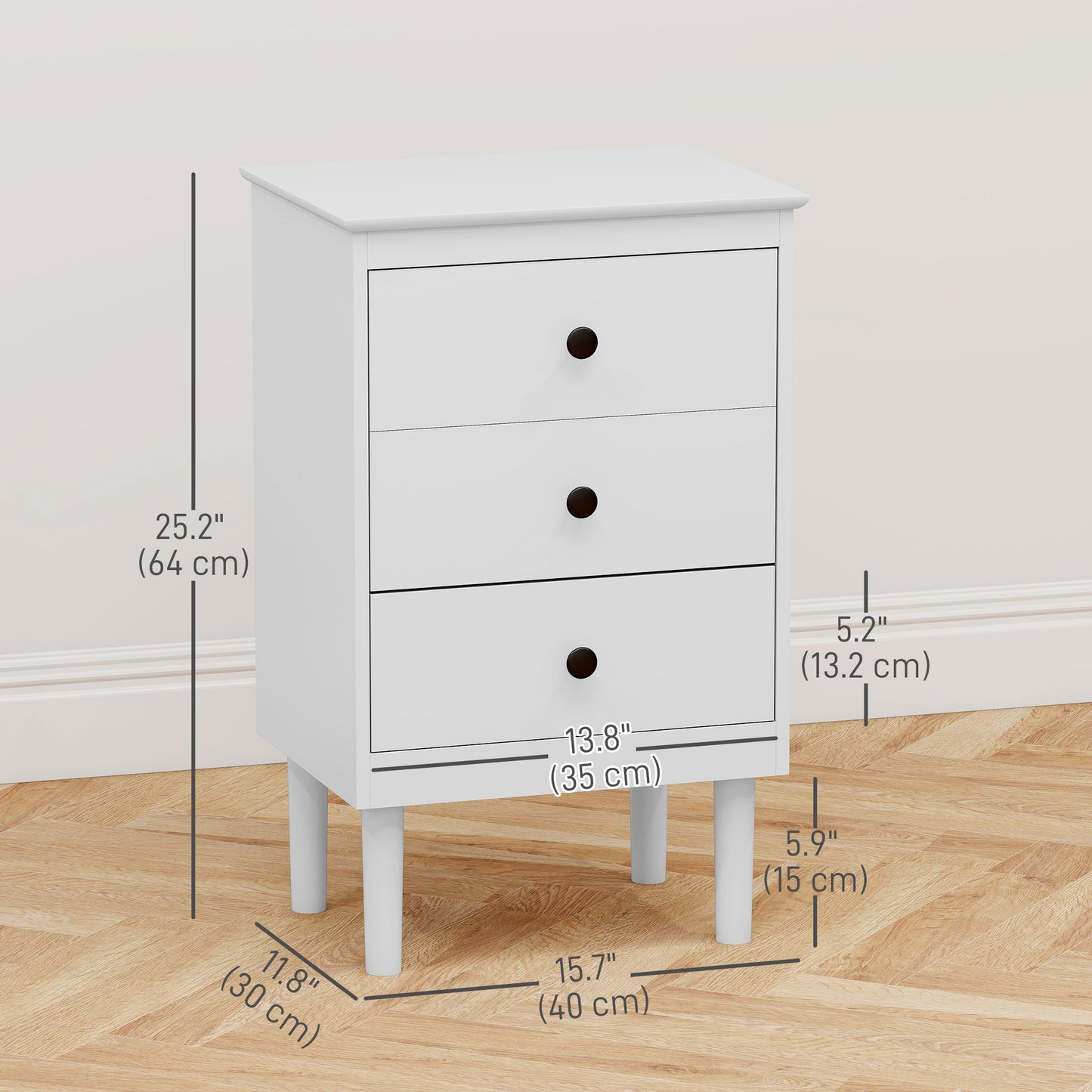 Ensemble de deux tables de chevet modernes à trois tiroirs, blanc