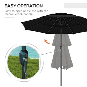 9-foot, 3-tier patio umbrella with push-button tilt, black