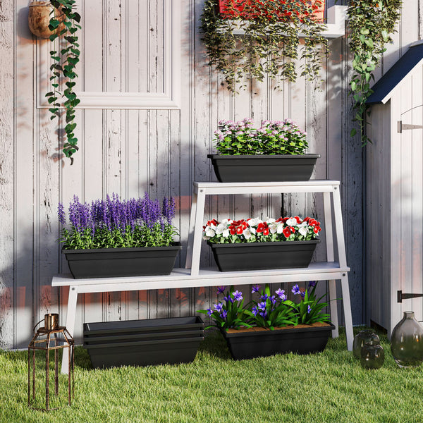 Lot de 7 pots de fleurs rectangulaires allongés, noir