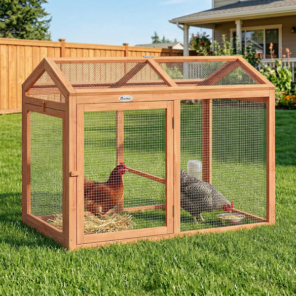 Wooden chicken coop with perch and double door
