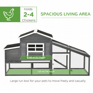 Wooden chicken coop with removable tray, nesting box, run, and ramp, grey