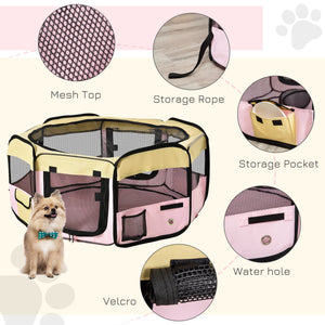 Portable playpen with pink carry bag