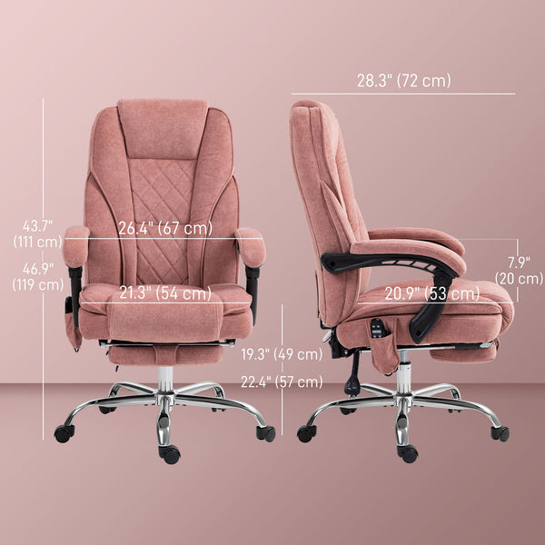 Reclining massage office chair with adjustable height and footrest, pink