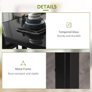 Ensemble de tables et chaises de cuisine rectangulaires en verre avec structure en métal et revêtement en similicuir pour salle à manger, noir