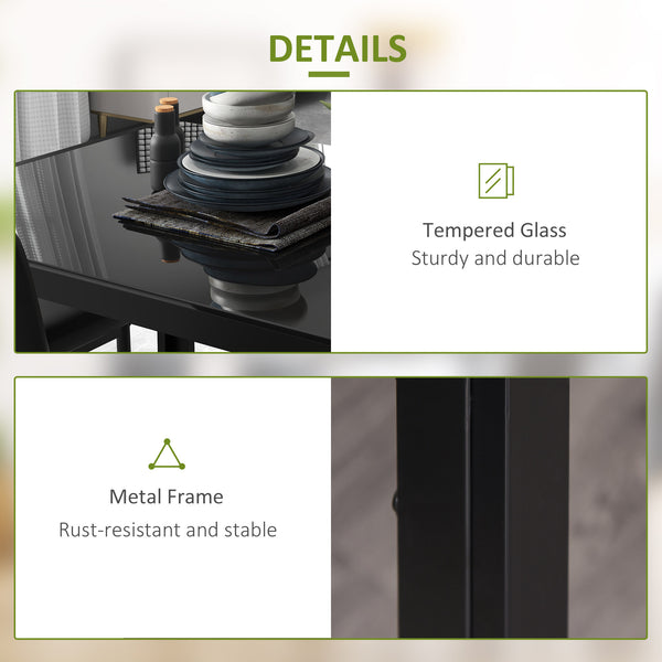Ensemble de tables et chaises de cuisine rectangulaires en verre avec structure en métal et revêtement en similicuir pour salle à manger, noir