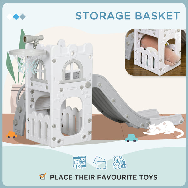 Toboggan 4 en 1 pour tout-petits avec panier de basket, gris