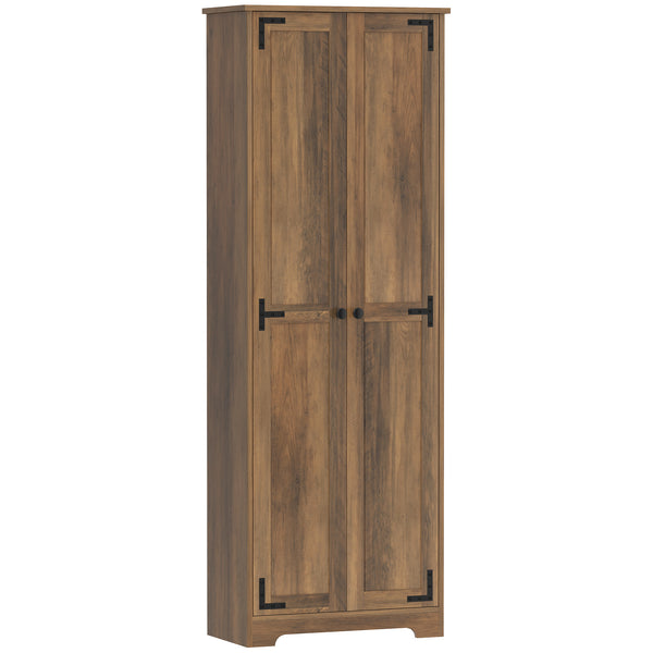 Farmhouse Storage Cabinet with 2 Doors with Adjustable Shelves, Brown Wood Grain