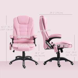Fauteuil de bureau à 6 points de massage vibrant, dossier haut, inclinable, roulettes pivotantes, rose