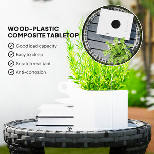18" Wicker Outdoor Coffee Table, PE Rattan Patio Side Table with 2-Tier Storage, Composite Wood Top, Grey