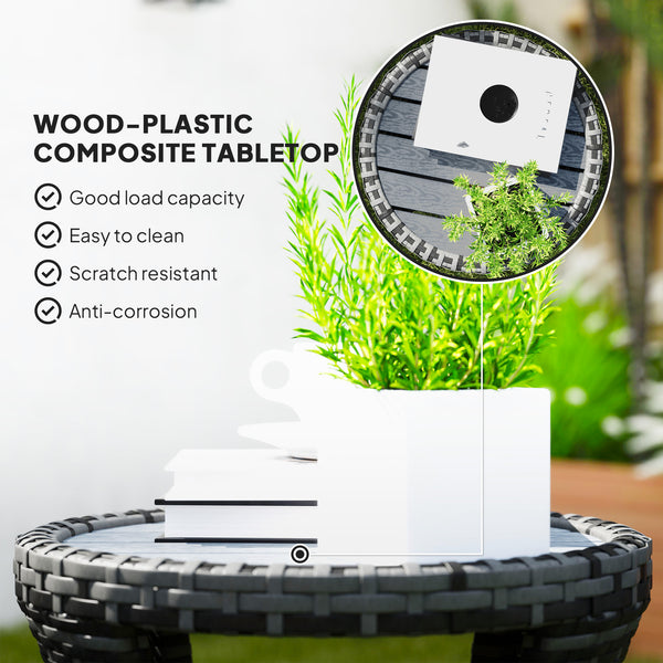 18" Wicker Outdoor Coffee Table, PE Rattan Patio Side Table with 2-Tier Storage, Composite Wood Top, Grey