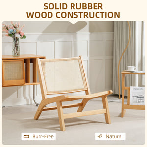 Fauteuil d'appoint en rotin avec cadre en bois d'hévéa, couleur naturelle