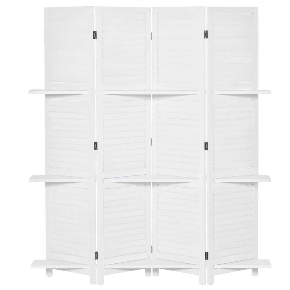 Cloison de séparation 4 panneaux avec 3 étagères de rangement, blanc