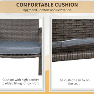 Ensemble de bar de jardin 3 pièces en osier, table et tabourets en rotin synthétique avec coussin d'assise, gris