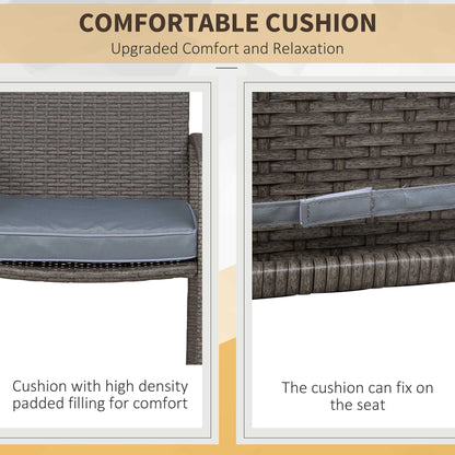 Outsunny 3 Pieces Patio Bar Set Wicker Garden Bistro Set Outdoor Furniture PE Rattan Table and Stools with Seat Cushion, Gray |