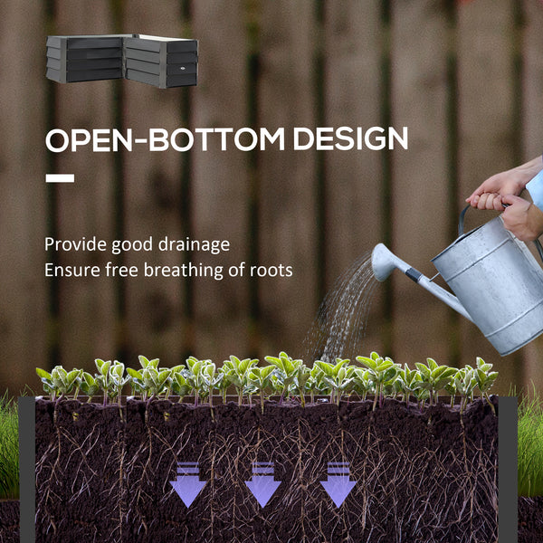 L-shaped raised garden bed in galvanized steel, 114 x 114 x 43 cm, dark grey