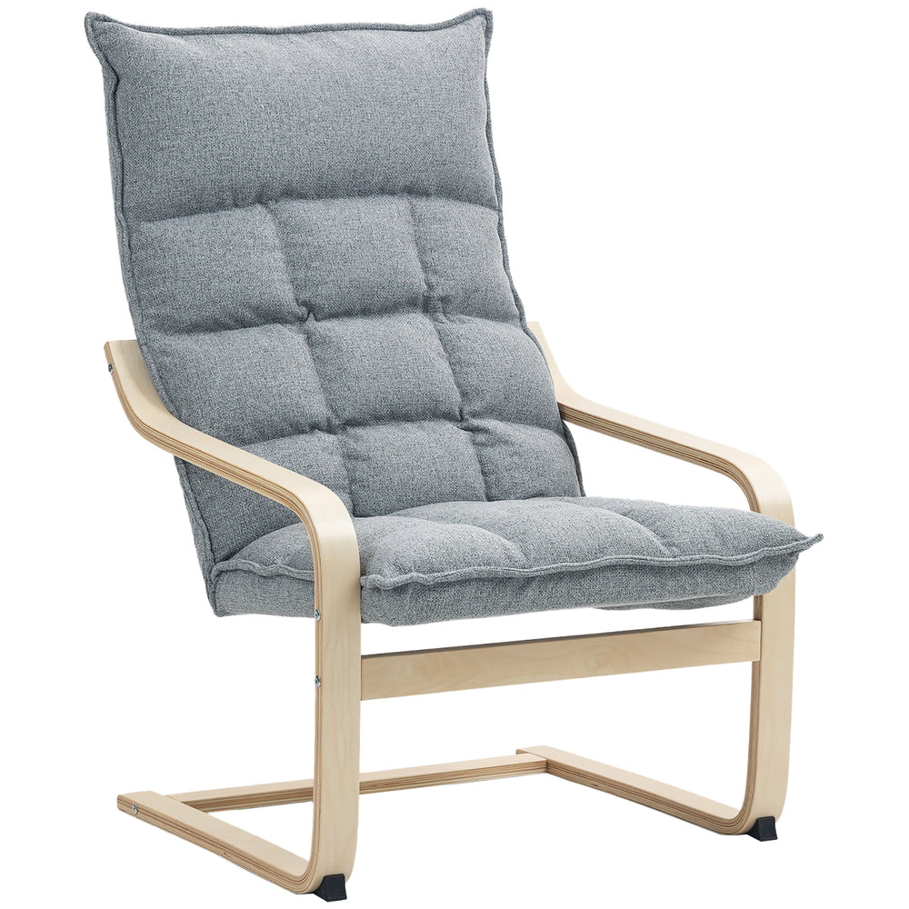Fauteuil moderne rembourré avec pieds et accoudoirs incurvés, gris clair